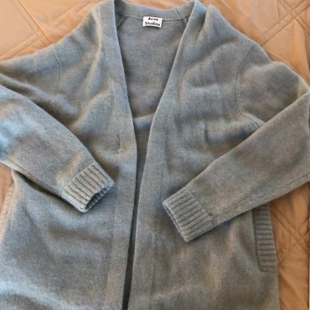 Acne sea foam green long cardigan, size Med